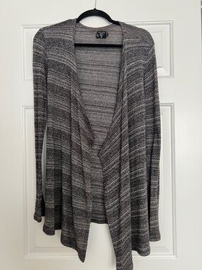 Volcom Women's Gray Striped Open-Front Cardigan
